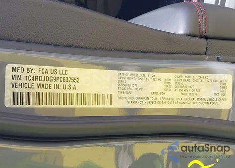 2023 Dodge Durango Gt Plus Awd z USA, uszkodzony, nr VIN 1C4RDJDG9PC637552